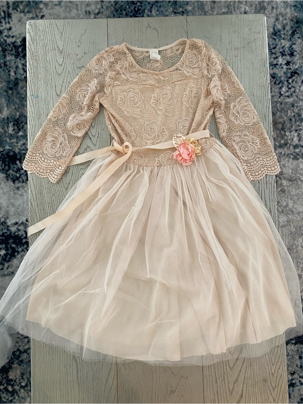 Girls' Lace & Tulle Party Dress - Cream
